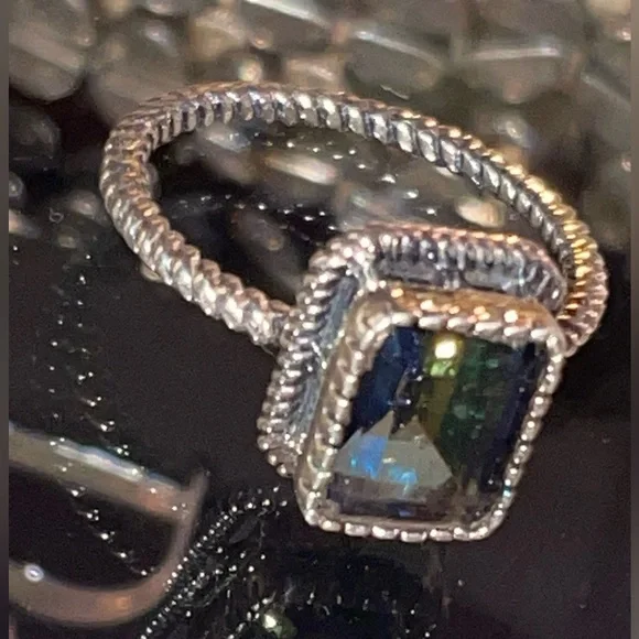 Rainbow Quartz Sterling Silver Ring 6.5